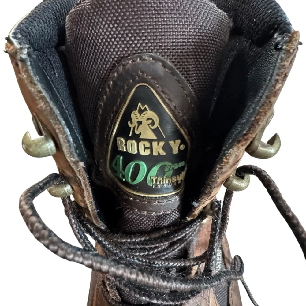 Men’s Rocky Size 10 400 Thinsulate Waterproof Brown Leather Boots